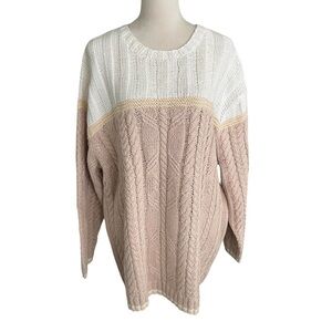 J. Jill Linen Cotton Cable Knit Sweater Women Sz XL Cozy Preppy Neutral Crewneck
